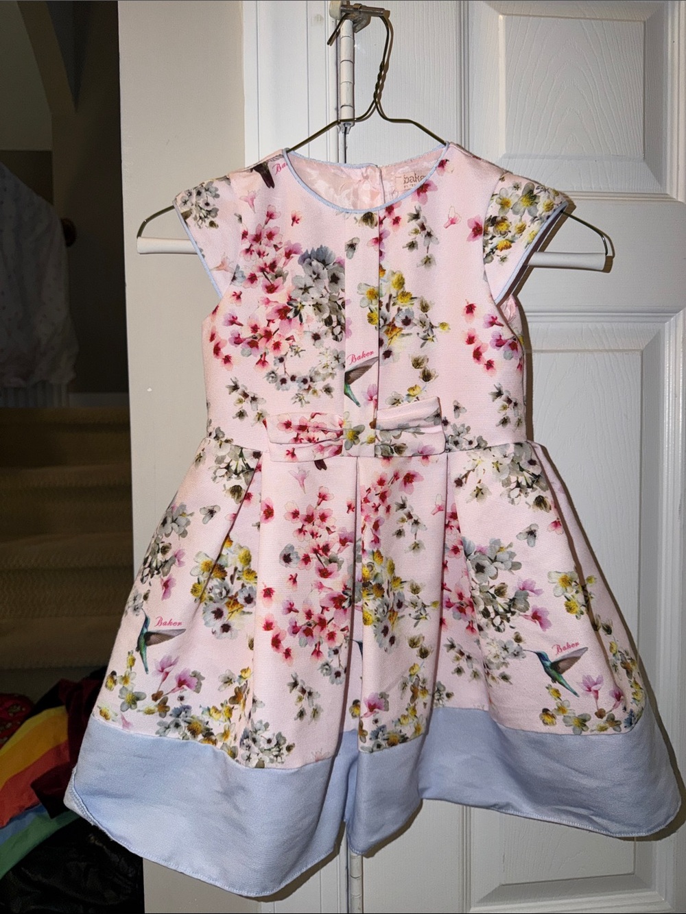 TED BAKER 🚨💐 Girls' Pink Floral Dress with Bow